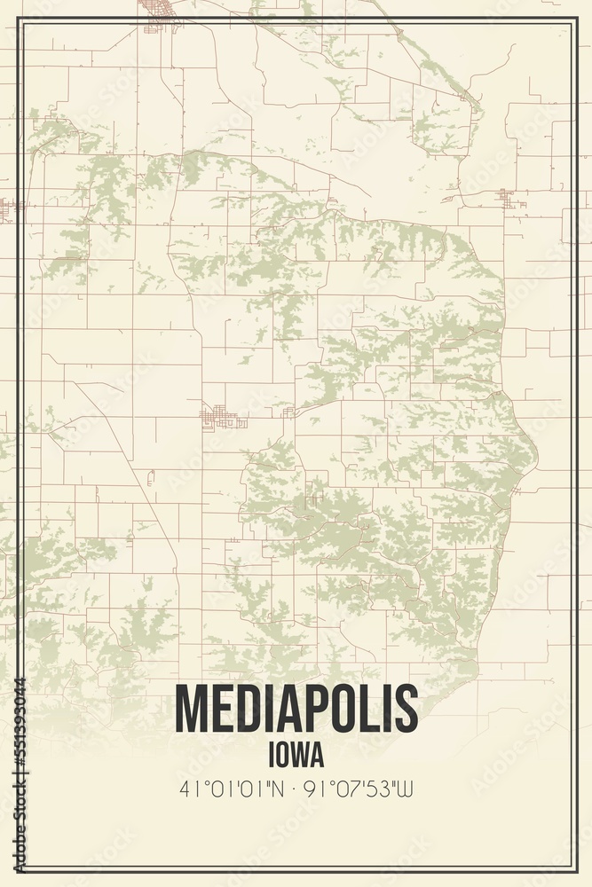 Retro US city map of Mediapolis, Iowa. Vintage street map.