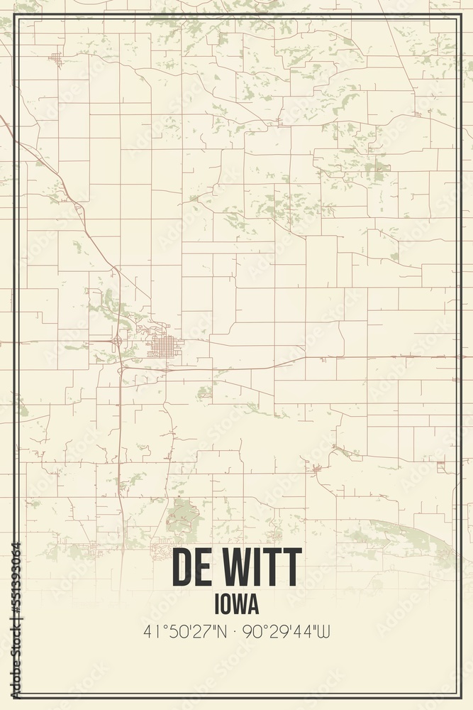 Retro US city map of De Witt, Iowa. Vintage street map. Retro US city map of De Witt, Iowa. Vintage street map.