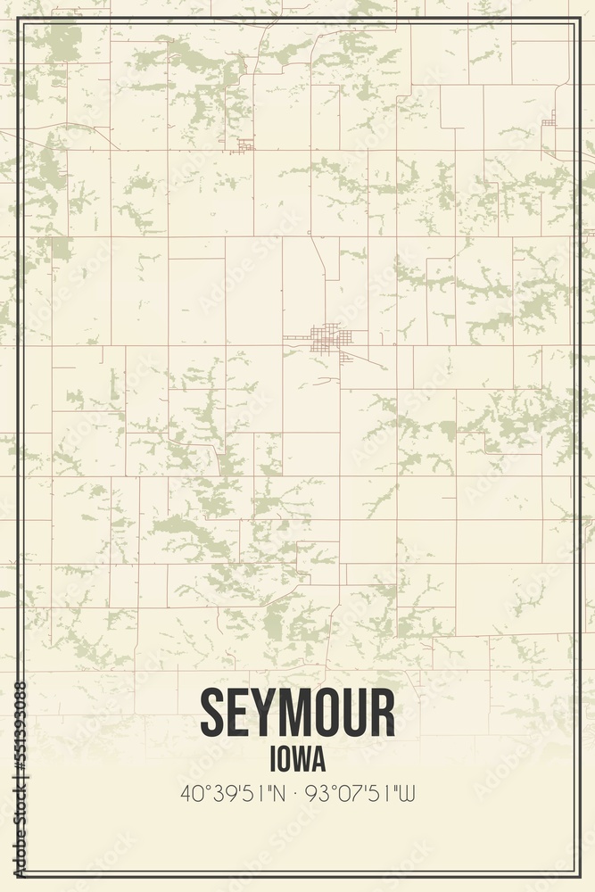 Retro US city map of Seymour, Iowa. Vintage street map.