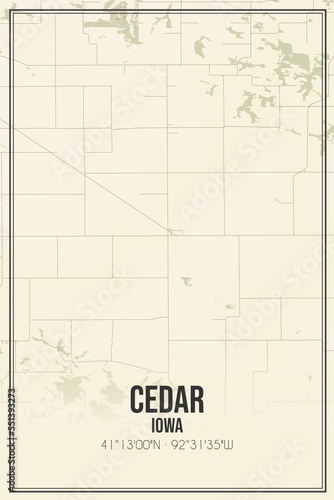 Retro US city map of Cedar, Iowa. Vintage street map. photo