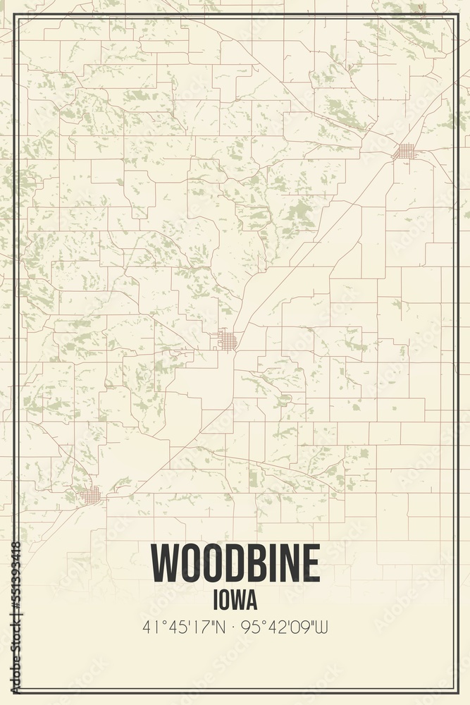 Obraz premium Retro US city map of Woodbine, Iowa. Vintage street map.