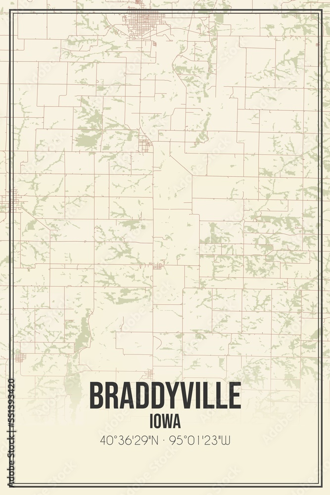 Fototapeta mapa świata dla dzieci Retro US city map of Braddyville