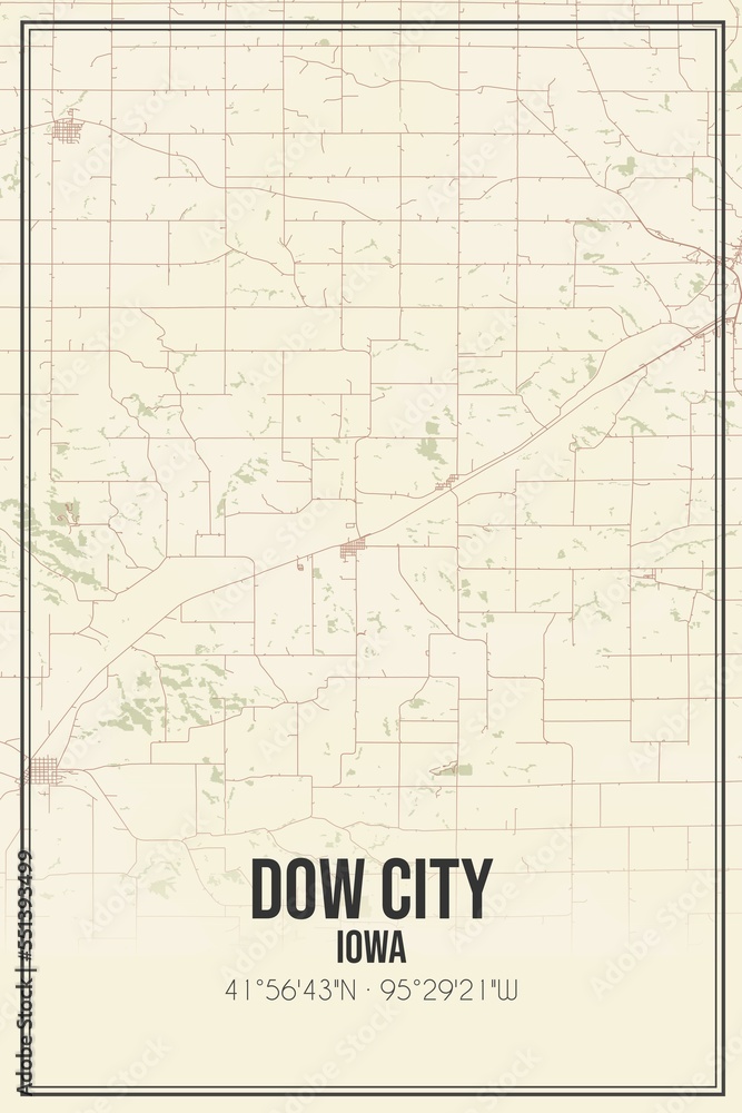 Retro US city map of Dow City, Iowa. Vintage street map. Retro US city map of Dow City, Iowa. Vintage street map.