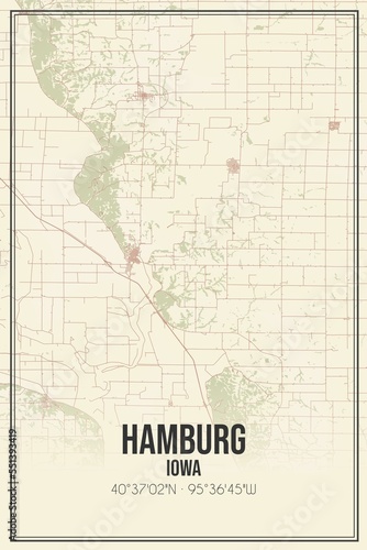 Retro US city map of Hamburg  Iowa. Vintage street map.