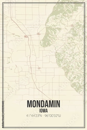 Retro US city map of Mondamin  Iowa. Vintage street map.