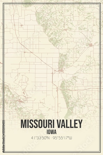 Retro US city map of Missouri Valley  Iowa. Vintage street map.