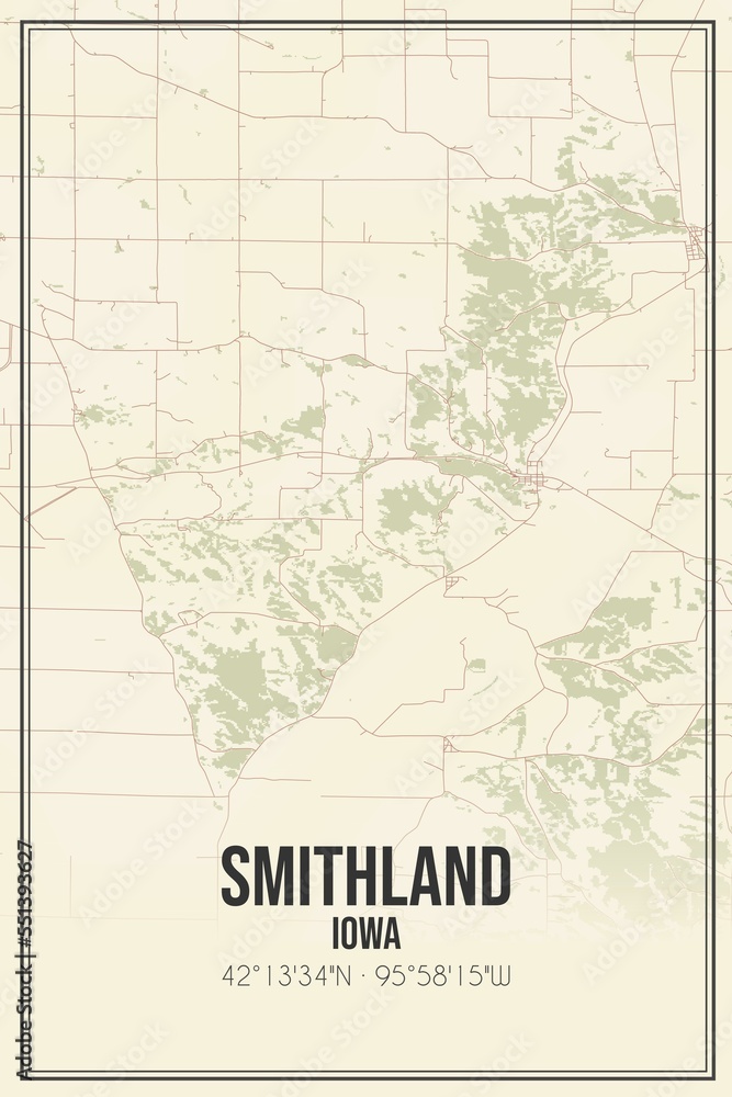 Retro US city map of Smithland, Iowa. Vintage street map.