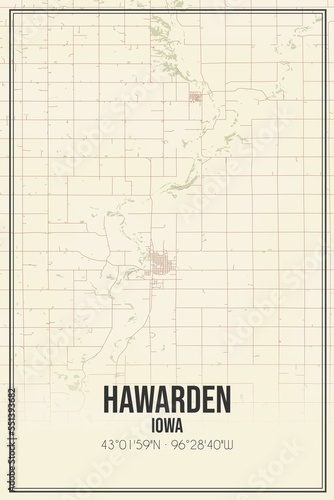 Retro US city map of Hawarden, Iowa. Vintage street map. photo