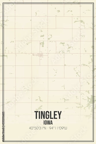Retro US city map of Tingley, Iowa. Vintage street map. photo