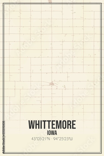 Retro US city map of Whittemore, Iowa. Vintage street map. photo