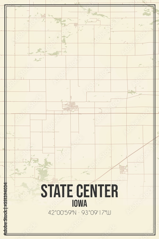 Retro US city map of State Center, Iowa. Vintage street map.