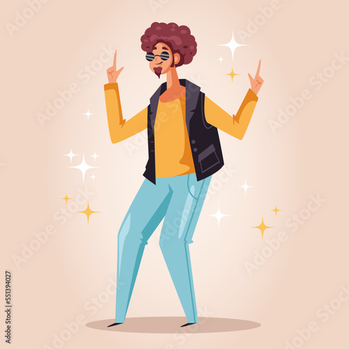 Disco dancer afro retro style dance party concept. Vector graphic design illustration element
