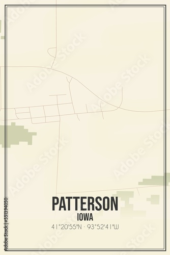 Retro US city map of Patterson, Iowa. Vintage street map. photo