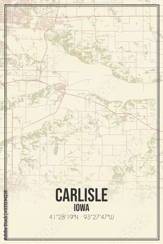 Retro US city map of Carlisle  Iowa. Vintage street map.