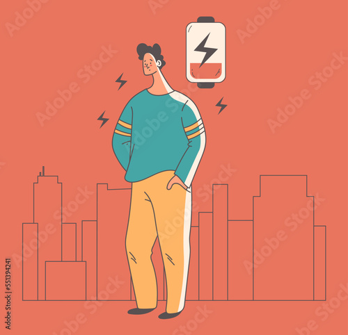 Low energy emotional stress tired people concept. Vector flat graphic design element concept illustration