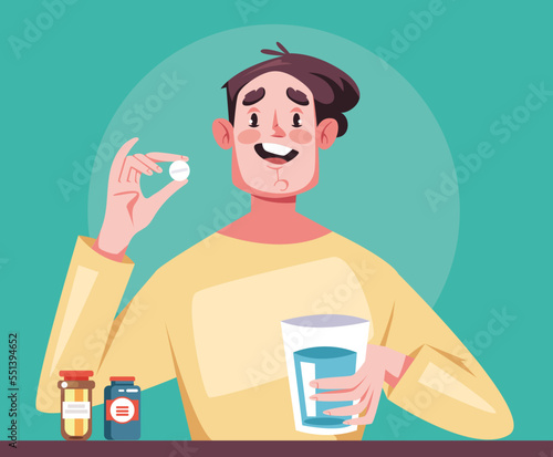 People person characters eat medicine tablet pill drug concept. Vector graphic design illustration element
