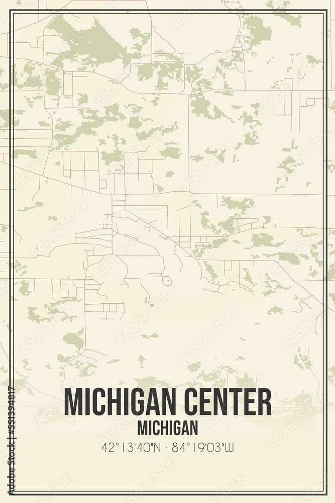 Retro US city map of Michigan Center, Michigan. Vintage street map.