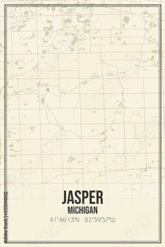 Retro US city map of Jasper, Michigan. Vintage street map. photo