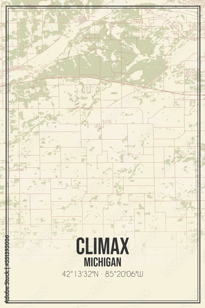 Retro US city map of Climax, Michigan. Vintage street map.