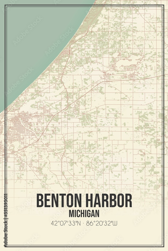 Obraz premium Retro US city map of Benton Harbor, Michigan. Vintage street map.