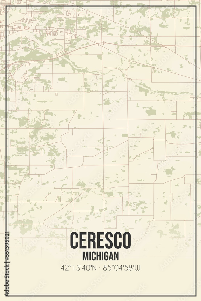 Retro US city map of Ceresco, Michigan. Vintage street map.