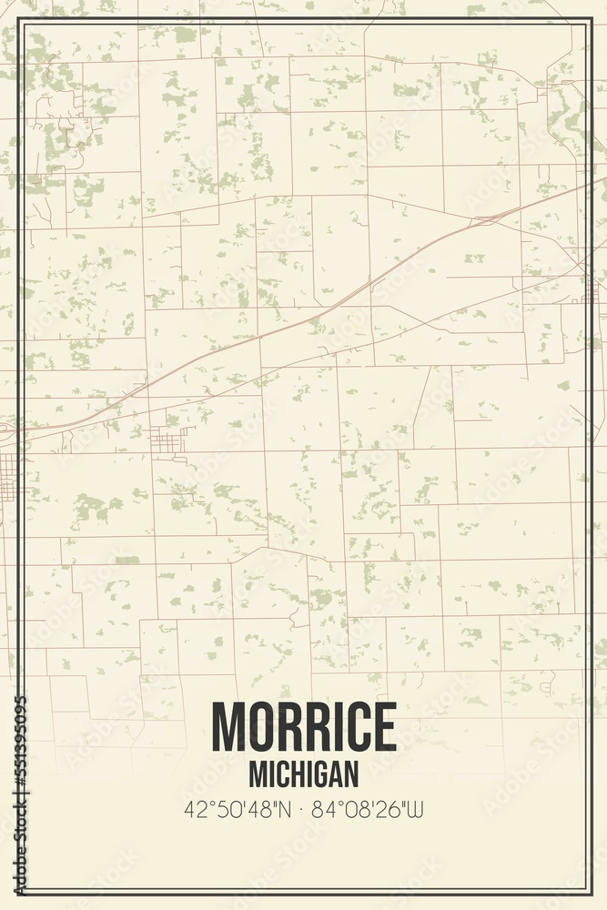 Retro US city map of Morrice, Michigan. Vintage street map.