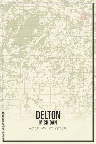 Retro US city map of Delton, Michigan. Vintage street map. photo