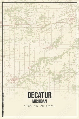 Retro US city map of Decatur, Michigan. Vintage street map.