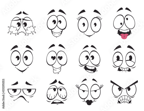 Cartoon face expression mouth eye comic style characters abstract concept set. Vector flat graphic design element concept illustration