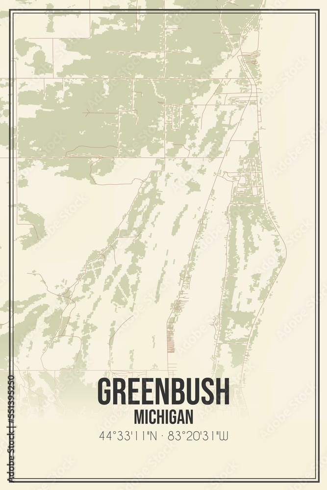 Fototapeta premium Retro US city map of Greenbush, Michigan. Vintage street map.