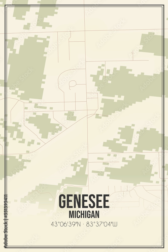 Retro US city map of Genesee, Michigan. Vintage street map.