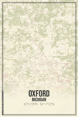 Retro US city map of Oxford, Michigan. Vintage street map. photo