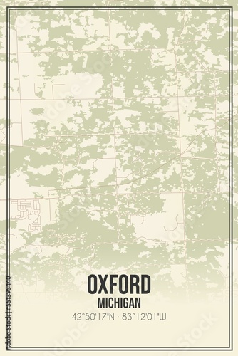 Retro US city map of Oxford, Michigan. Vintage street map. photo