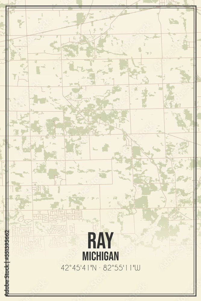 Fototapeta premium Retro US city map of Ray, Michigan. Vintage street map.