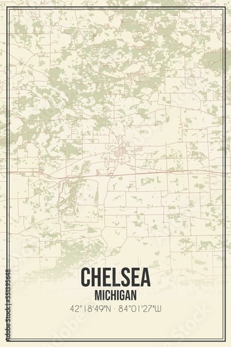 Retro US city map of Chelsea  Michigan. Vintage street map.