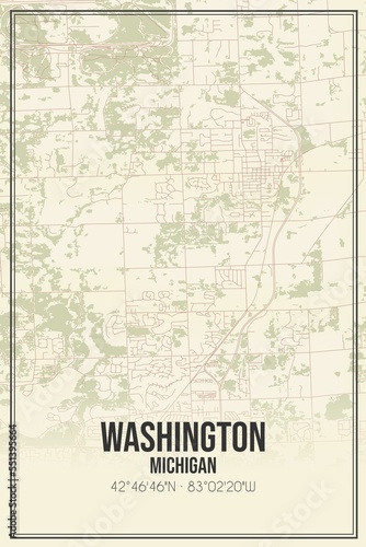 Fototapeta Naklejka Na Ścianę i Meble -  Retro US city map of Washington, Michigan. Vintage street map.