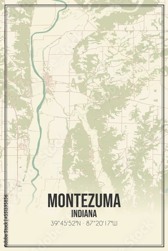 Retro US city map of Montezuma, Indiana. Vintage street map. © Rezona