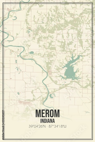 Retro US city map of Merom  Indiana. Vintage street map.