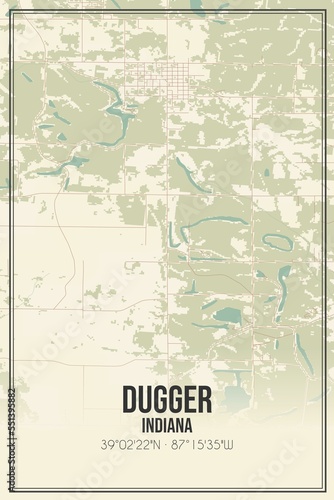 Retro US city map of Dugger  Indiana. Vintage street map.