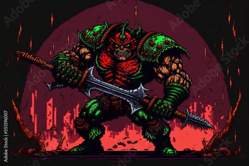 Computergame character, Pixel art fighter or monster photo