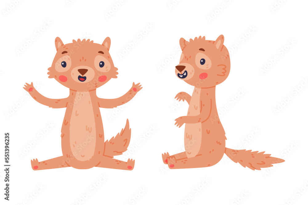 Cute Little Xerus Character with Pretty Snout Sitting Vector Set Cute Little Xerus Character with Pretty Snout Sitting Vector Set