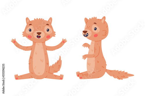 Cute Little Xerus Character with Pretty Snout Sitting Vector Set