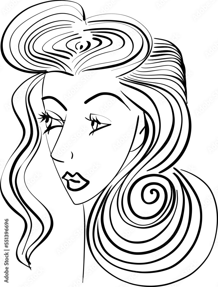 beautiful woman face, girl with beautiful hair hand drawn beautiful woman face, girl with beautiful hair hand drawn