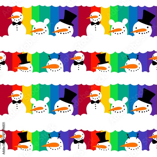 Winter seamless snowman and snowflakes pattern for Christmas wrapping paper and kids notebooks