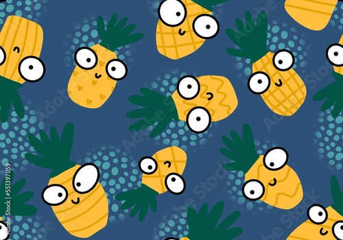 Fruit seamless cartoon pineapple pattern for wrapping paper and fabrics and linens and kids clothes print