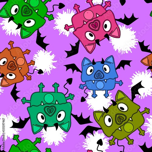 Halloween animals seamless bats pattern for wrapping paper and kids clothes print and fabrics and linens