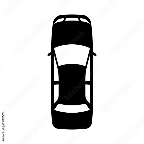 Car icon. Passenger sedan. Black silhouette. Top view. Vector simple flat graphic illustration. Isolated object on a white background. Isolate.