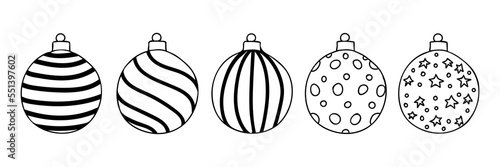 Christmas tree balls doodle illustrations set. Baubles doodle icons collection. Christmas tree balls hand drawn icons. Christmas tree toys doodle illustrations.