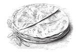 Mexican tortilla hand drawn engraving sketch Restaurant business concept Vector illustration.