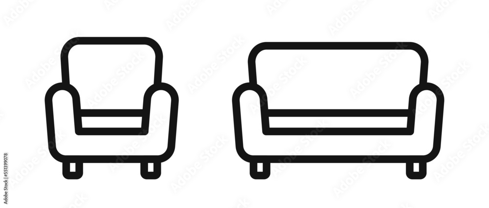Armchair and couch outline vector icon Armchair and couch outline vector icon